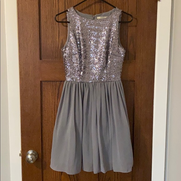 Silver Sequin Short Homecoming Dress - Picture 1 of 5